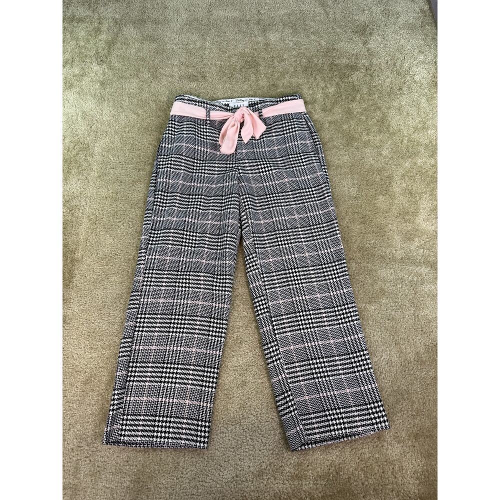 Elle Women's Size S Houndstooth Black Pink White Wide Leg Crop Winter Bow C075
